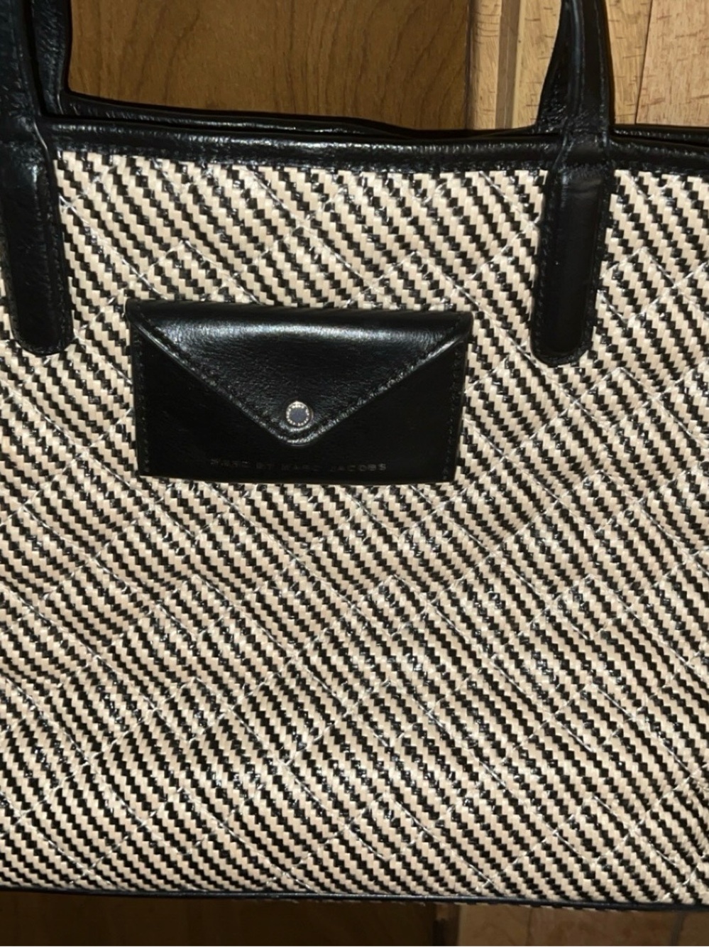 Marc Jacob’s black & Cream Woven Tote with Front Envelope Pocket